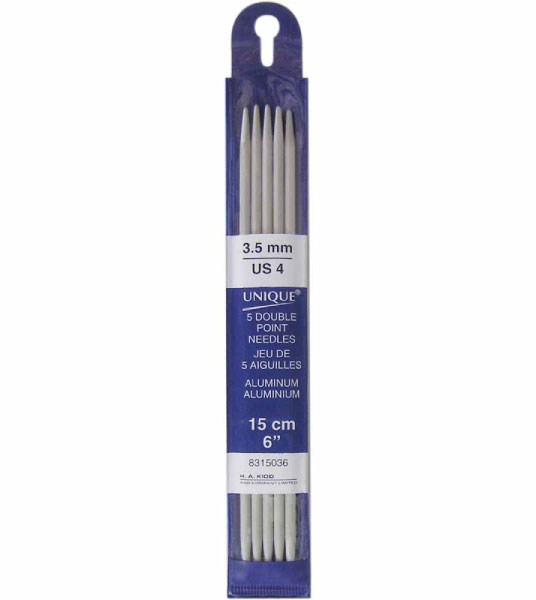 UNIQUE KNITTING Double Point Knitting Needles 15cm (6″) - Set of 5 Aluminum - 3.5mm/US 4